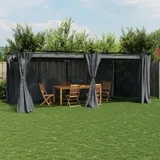 Festnight Garten Pavillon 6x3 Pergola mit Seitenwänden Moskitonetz Gartenpavillon mit Verstellbares Dach Partyzelt Metall überdachung Terrasse Terassenüberdachung Terassenüberdach