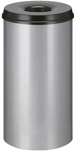 Papierkorb (feuersicher) rund 50 L aluminium-schwarz selbstlöschender Papierkorb Farbe aluminium, mit Deckel