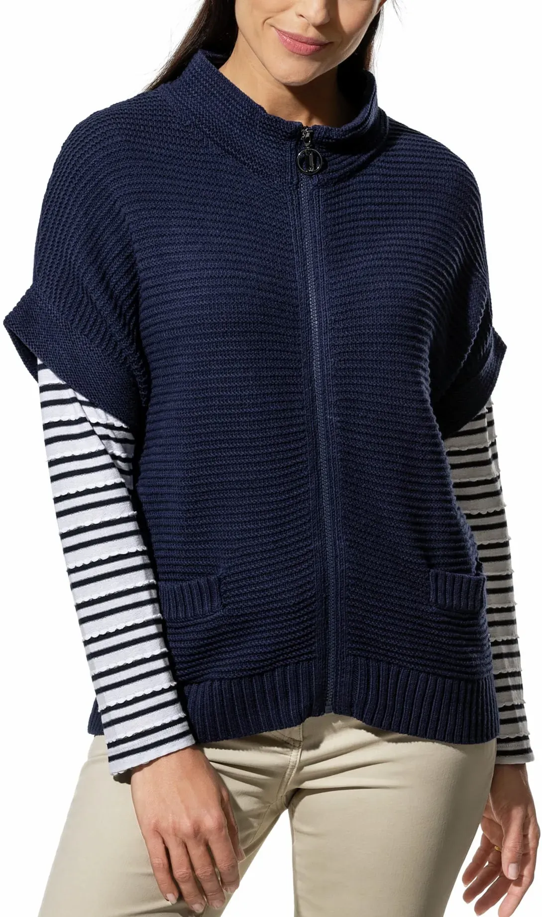 Walbusch Damen Baumwoll-Zip-Strickweste Blau