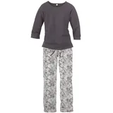 S.Oliver Damen Pyjama anthrazit, weiß-geblümt Gr.32/34