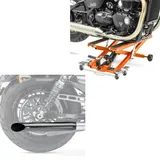 Set: Motorrad Hebebühne Midlift XL bis 500kg orange ConStands mit Endschalldämpfer Universal Caferacer Turn Out sw