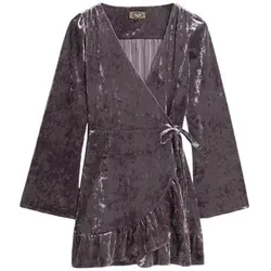 Superdry  Kleider Robe portefeuille courte en velours femme  in Grau, EU S