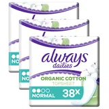 Always Dailies Slipeinlagen Damen Cotton Protection Normal, Oberfläche aus 100% Bio-Baumwolle, 38 Binden (Packung mit 3)