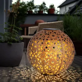 Expo Börse Solarleuchte für Außen Kugel Solar Gartendeko Solarlampe rost Erdspieß, Blumen Dekorstanzungen, Metall, LED warmweiß, d 20 cm, 2er Set