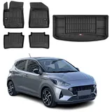 Omac Auto-Fußmatten Kofferraumwanne Set für Hyundai i10 2019-2025 Gummi Schwarz 5x (5 St), für Hyundai i10 2019-2025 Hyundai i10 2019-2025, Einfache Installation,Antirutsch,Leicht zu reinigen schwarz