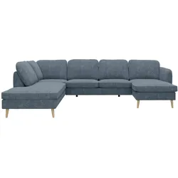 Wohnlandschaft INOSIGN "Ikano", blau, B:295cm H:80cm T:205cm, 92% Polyester, 8% Nylon, Sofas, Massivholz Konstruktion, Wellenunterfederung im Sitz