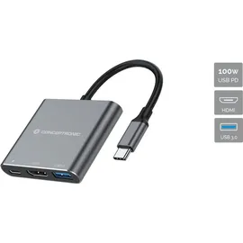 Conceptronic DONN18G 3-in-1 USB 3.2 Gen 1 Dockingstation, HDMI, USB 3.0, 100W USB PD