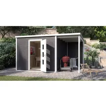 Weka Designhaus 413B Gr.2 4,50 x 3,00 m anthrazit Einzeltür mit Anbau