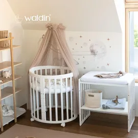 Waldin Babybett OWAL Kinderbett 7in1 mit Matratze, mitwachsendes Kinder-Bett