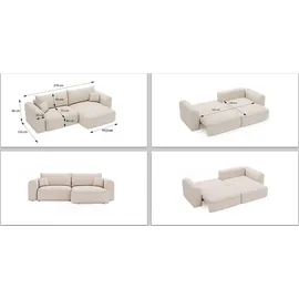 kaiser möbel Ecksofa mit Schlaffunktion und bettkasten, Sofa L form, NOVO Stoff Legancy Rechts Hellgrau - Hellgrau