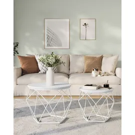 VASAGLE Beistelltisch, 2er Set abnehmbare Tischplatte, schneeweiß-wolkenweiß