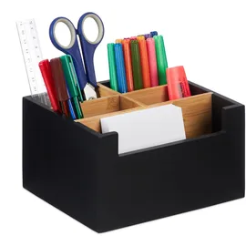 Relaxdays Schreibtisch Organizer Bambus 5 Fächer 9,5 x 18 x 15 cm Schwarz