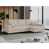 MKS MEBLE Cord Ecksofa - L-Form Cord Sofa mit Schlaffunktion - Wohnlandschaft L Form, Ecksofa mit Schlaffunktion und Bettkasten, Schlafsofa mit Bettkasten, Couch mit Schlaffunktion - Beige Dorian