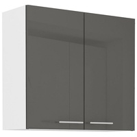 Küchen-Preisbombe Hängeschrank 80 cm Küche Lara Grau Hochglanz + Weiss matt Küchenzeile Küchenblock grau|weiß