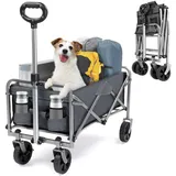 Bonnlo Bollerwagen Faltbar, 100 kg Tragkraft, 600D Oxford-Stoff, Handwagen, Transportwagen Klappbar, Gartenwagen für Camping, Einkäufe, Outdoor & Freizeit, Stahlrahmen, 74,5×45,5×84cm, Grau