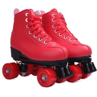 XVBVS Damen Rollschuhe, Fashion Red Zweireihige Skates, Indoor und Outdoor PU Leder High-Top Quad Rollschuhe für Anfänger Erwachsene Kinder Damen Mädchen (42,Rot)