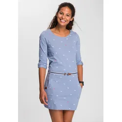 Jerseykleid, (Set, mit abnehmbarem Gürtel), figurbetonte Passform, aus Baumwollmischung, Gr. 50 - N-Gr, mittelblau, Kleider, 97596723-50 N-Gr