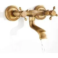 Vintage-kupfer-wandarmatur Mit 180°-schwenkfunktion, Antike Küchenarmatur, Wandmontiertes Spülbecken Mit Messinghahn Für Warm- Und Kaltwasser - Crezuo