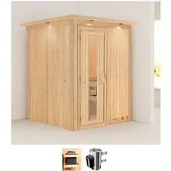 Sauna KARIBU "Milaja", beige (naturbelassen), Saunaofen, integrierte Steuerung, 3,6 kW, Saunen, 3,6-kW-Plug & Play Ofen mit integrierter Steuerung