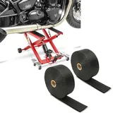 Set: Motorrad Hebebühne Midlift XL bis 500kg in rot ConStands mit Motorrad Hitzeschutzband Auspuffband sw 15m