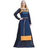 Battle-Merchant Wikinger Trägerkleid Hilja mit Stickerei | mittelalterliches Schürzenkleid für Damen | LARP Gewandung aus Baumwolle | Größen S-XXL blau/senfgelb oder rot/Petrol (blau, S) - S