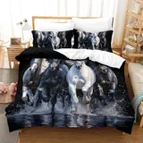 ENYISIYULO Pferd Bettwäsche 3D Bettbezug Set Mit Reißverschluss Und Kissenbezug, Mikrofaser Bettbezüge 3 Teilig Für Erwachsene Kinder Double(200x200cm)