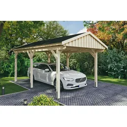 Einzelcarport SKANHOLZ "Fichtelberg", beige (natur), H: 273cm, Carports, mit schwarzen Schindeln