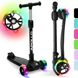 Kinderscooter KIDSPRO 4 klappbarer LED 3-Rad-Roller, Schwarz EINHEITSGRÖSSE