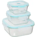 5five simply smart 5five - 3er-set quadratische vorratsdosen pm "clipeat" glas