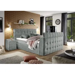 Boxspringbett "Richmond", grau, B:203cm L:243cm, SET ONE BY MUSTERRING, Komplettbetten, Boxspringbett, versenkbarer TV- Halterung mit Fernbedienung