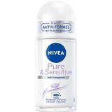NIVEA Pure & Sensitive Deo Roll-On (50 ml), Deo mit 48h Anti-Transpirant Schutz für sensible Haut, pflegendes Deodorant ohne Brennen, Rötungen und Irritationen