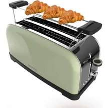 Cecotec Toastin' Time 1500 Green Vertikaltoaster, 1500 w, doppelter Langschlitz und 3,8 cm breiter Schlitz, obere Ringe, Edelstahl, automatisches