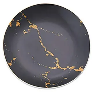 European Style Marmor Keramik Teller, Abendessen Set Gold-Inlay Porzellan Dessertteller Steak Salat Snack-Kuchen-Teller Geschirr,Schwarz,6inch