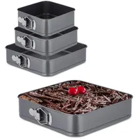 Relaxdays 4-tlg.SPRINGFORM-SET anthrazit Metall, quadratisch, 28x6.5x28 cm, antihaftbeschichtet, Backen, Backformen, Springformen