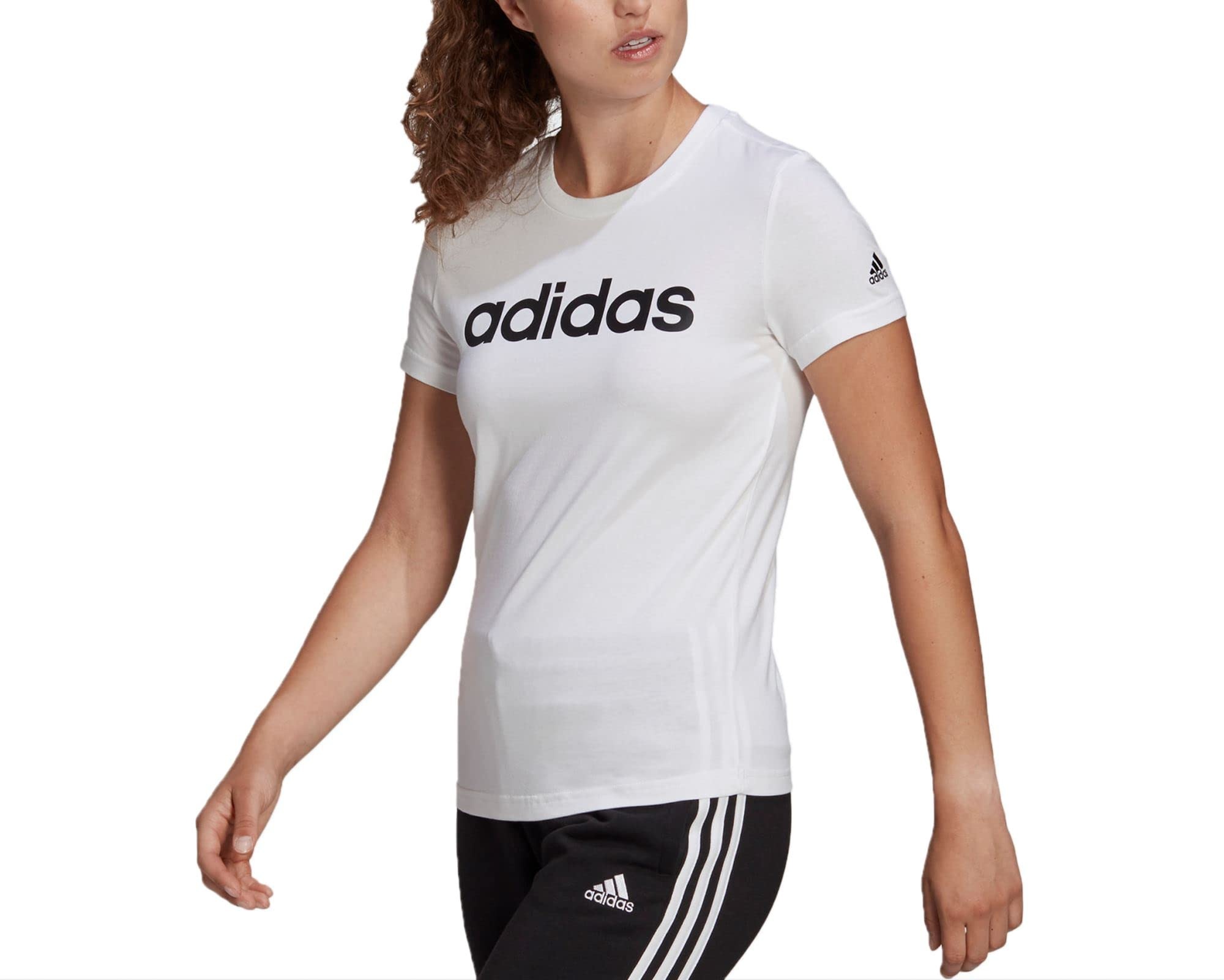 adidas Damen Essentials Slim Langarm T-Shirt, White/Black, M