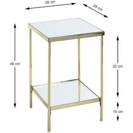 Haku-Möbel HAKU Beistelltisch vermessingt Metall Füße mit Justiermöglichkeit Spiegel 5 mm Sofatisch eckig Couchtisch - Maße: B 28 x H 46 x T 28 cm
