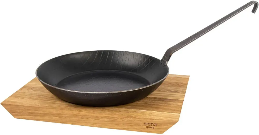 Bratpfanne SIENA HOME "Fermo" Pfannen Gr. Ø 28 cm, schwarz schmiedeeisern,28 cm, hoch, Induktion, mit Schneidebrett BRESCIA 45