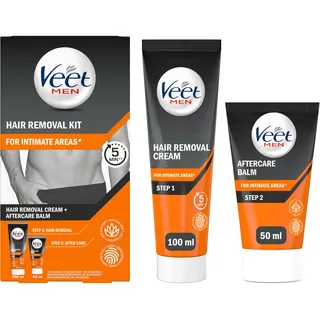 Veet Men Intimate Haar Removal Kit, mit Enthaarungscreme und Aftercare Balsam (geeignet für empfindliche Bereiche, Genitalien, Achseln, Brust und Körper), 100ml + 50ml