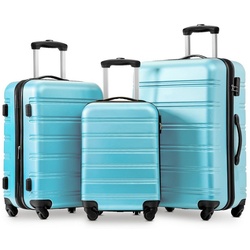 Ulife Trolleyset Rollkoffer Reisekoffer Geschäftsreisekoffer mit TSA-Schloss, 4 Rollen, (3 tlg) blau