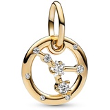 Pandora Sternzeichen Krebs Charm-Anhänger aus Sterling Silber mit 14 Karat vergoldeter Metalllegierung, Zirkonia, Kompatibel Moments Armbänder, 762708C01