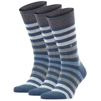 Burlington Herren Socken 3er Pack - Blackpool, Baumwolle, Streifen, Logo, One Size Grau/Blau 40-46
