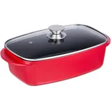 Relaxdays Bräter mit Glasdeckel, Bratentopf 5 Liter, beschichteter Aluminium Universalbräter, Elektro- & Gasherd, rot