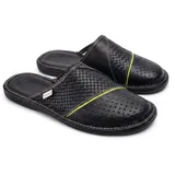 ESTRO Hausschuhe Herren Leder Herrenhausschuhe - Hausschuh Männer Pantoffel Pantoffeln Pantoletten Slipper Mann M66 (Schwarz, Numeric_48) - 48 EU