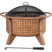 Sunjoy MAZAMA Φ76 cm gewebter runder Feuerspender, großes Feuerschalen-Design, Komplettset: inklusive Feuerzange und Edelstahl-Sparkschutznetz