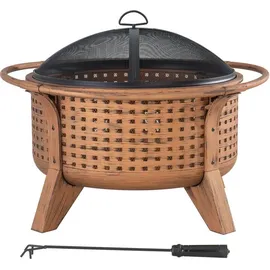 Sunjoy MAZAMA Φ76 cm gewebter runder Feuerspender, großes Feuerschalen-Design, Komplettset: inklusive Feuerzange und Edelstahl-Sparkschutznetz