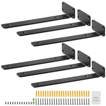 Vevor Regalhalterung, 310 x 100 x 45 mm, 6 Stück, robuste schwebende Regalhalter, Halterungen für Regale, 5 mm dicke mattschwarze L-Regalhalterung, Regalträger aus Stahl mit 72,6 kg Tragkraft
