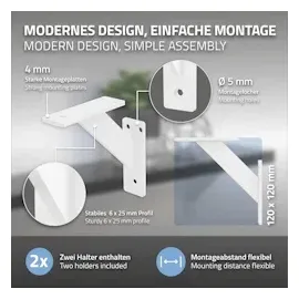 ML-Design 2 Stück Regalhalterung 120x120mm, Weiß, Aluminium, Schwebende Regalwinkel, Wandhalterung für Regalbrett, Regalträger für Wandmontage,