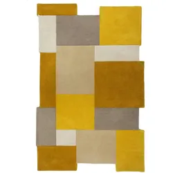 Kadima Design Handgetufteter Wollteppich `Thames Eva` - Geometrisch & Modern. Farbe: Senfgelb, 120x180 cm