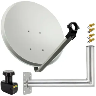 PremiumX SAT Anlage 80cm Hellgrau Satellitenantenne Stahl Twin LNB Wandhalter 45cm ALU 2 TN