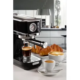 Ariete Espresso Slim Metal 1381 schwarz mit Manometer, 1/2-Tassenfilter, Cappuccino-Düse